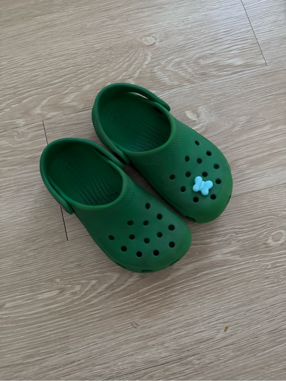 CROCS Kids Green Clogs with Blue Charm